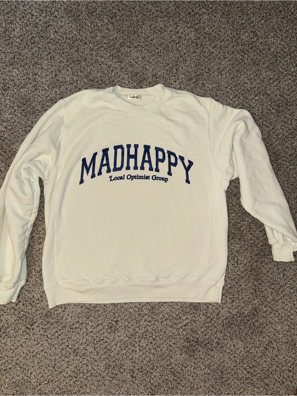 Madhappy White Crewneck with Navy Logo
